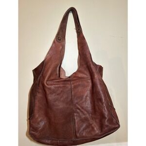 Free People Brown Pebbled Leather Suede Pocket Hobo Bag Slouchy Tote Shoulder